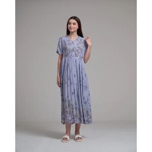 Flowery Dress with Pocket and Buttons, Tropical Design